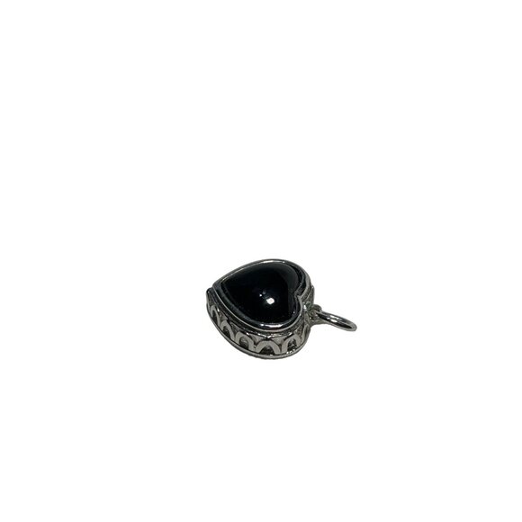 Black Onyx and Silver Heart Shaped Pendant with Filigree Back .5 inch - Picture 3 of 7